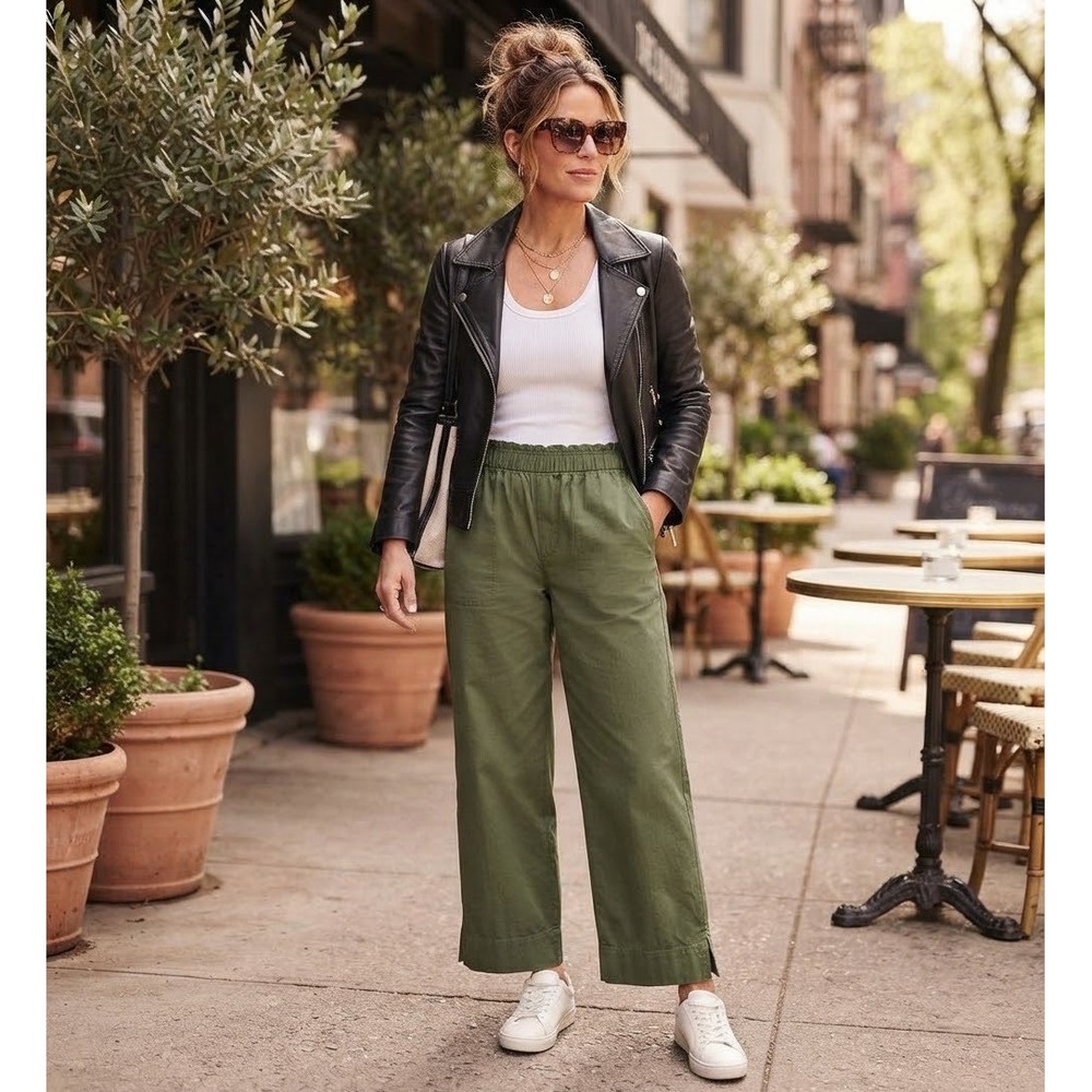 Lane Bryant Womens Green Wide Leg Mid-Rise Elastic Waist Pants Size 16 NWT